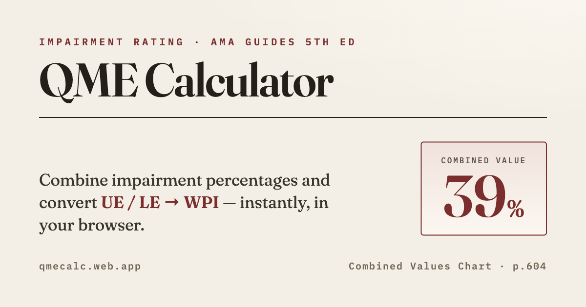 Combined Values Chat QME Combined Values Calculator — AMA Guides 5th Edition Impairment Rating